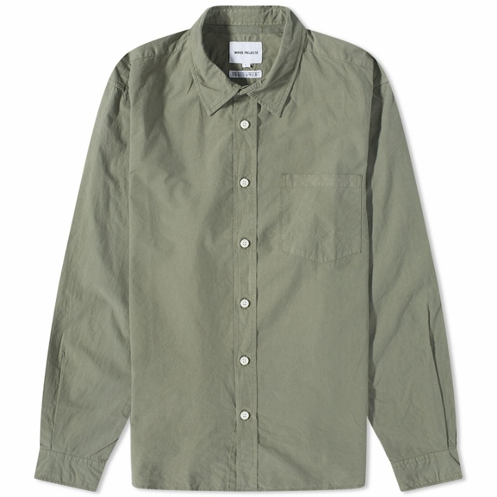 Photo: Norse Projects Men's Osvald Tencel Shirt in Dried Sage Green