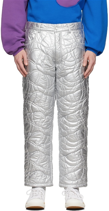 Photo: ERL Silver Woven Puffer Trousers