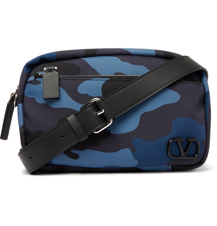 Photo: Valentino - Valentino Garavani Leather-Trimmed Camouflage-Print Canvas Camera Bag - Blue