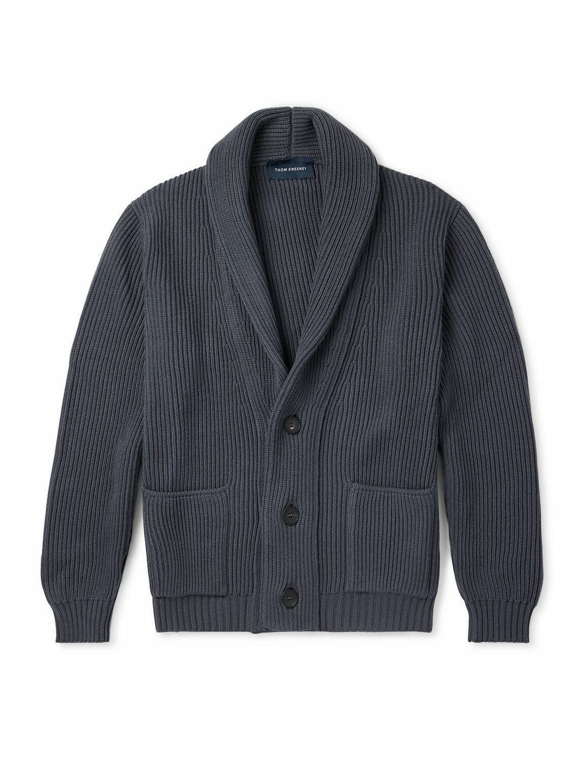 Thom Sweeney - Shawl-Collar Ribbed Wool Cardigan - Blue