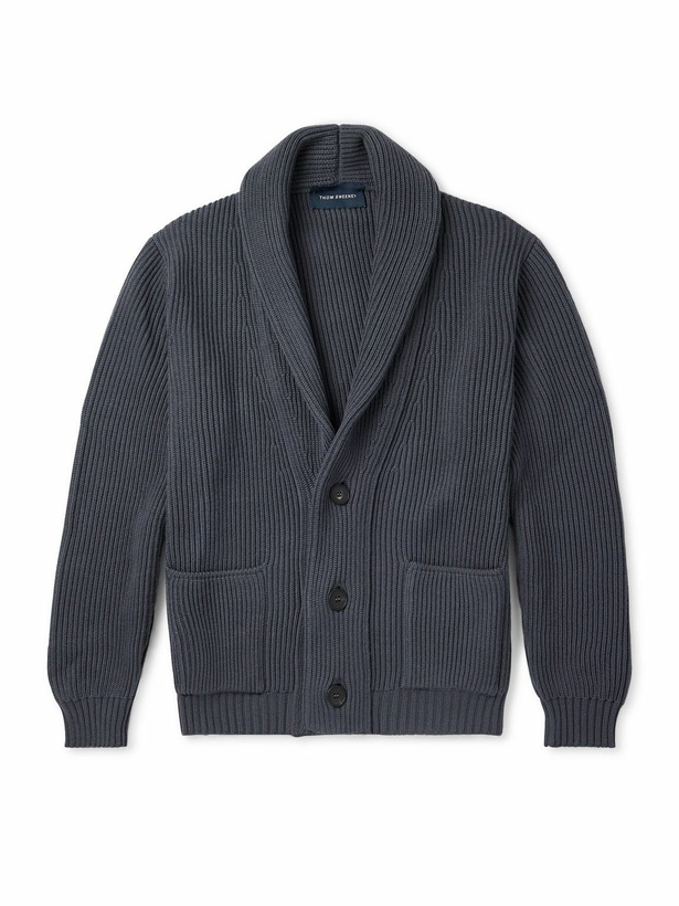 Photo: Thom Sweeney - Shawl-Collar Ribbed Wool Cardigan - Blue
