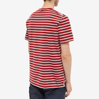 Thom Browne Men's Thin Srtripe T-Shirt in Crimson/Grey/White