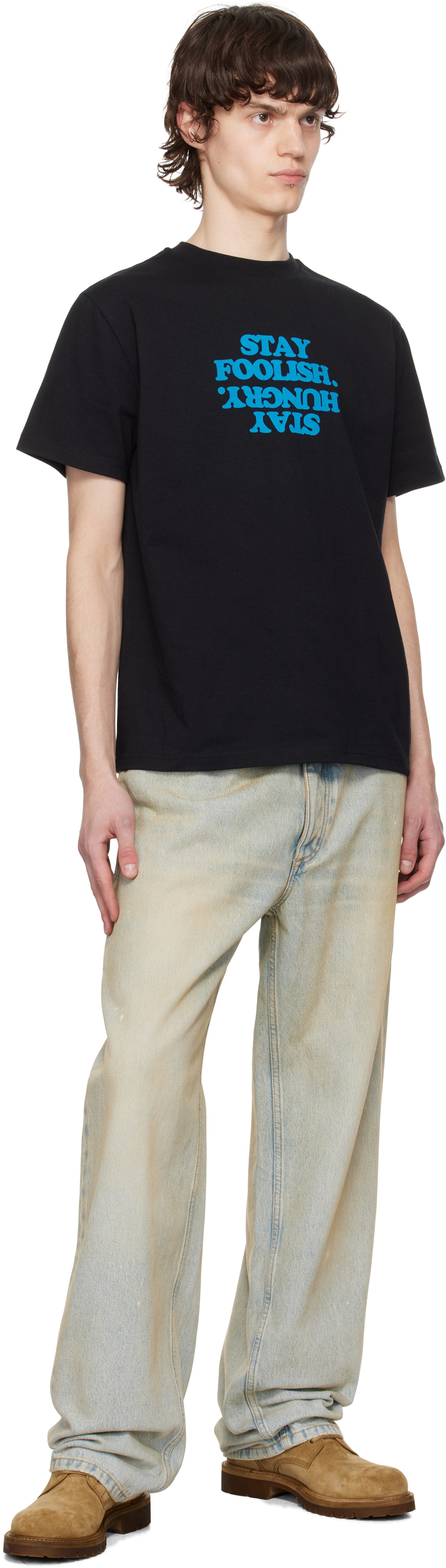 Coperni Black 'Stay Foolish' Printed Boxy T-shirt