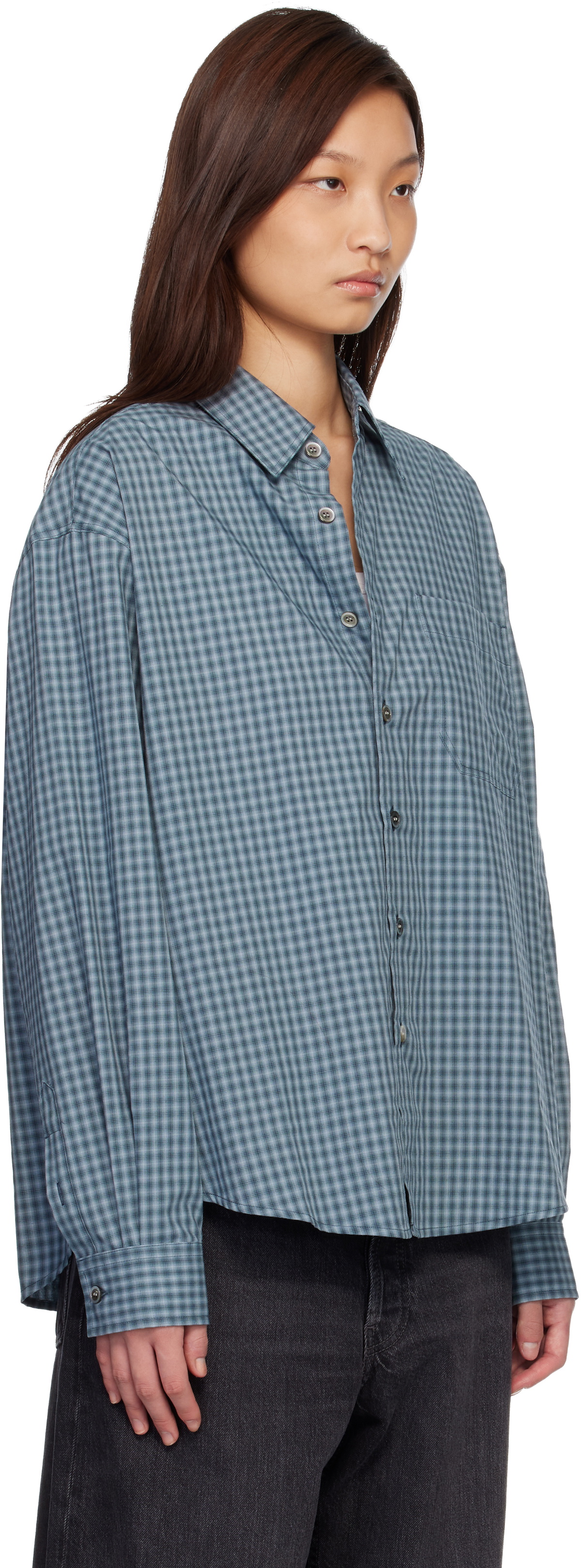 COOR Navy Micro Ombre Check Shirt