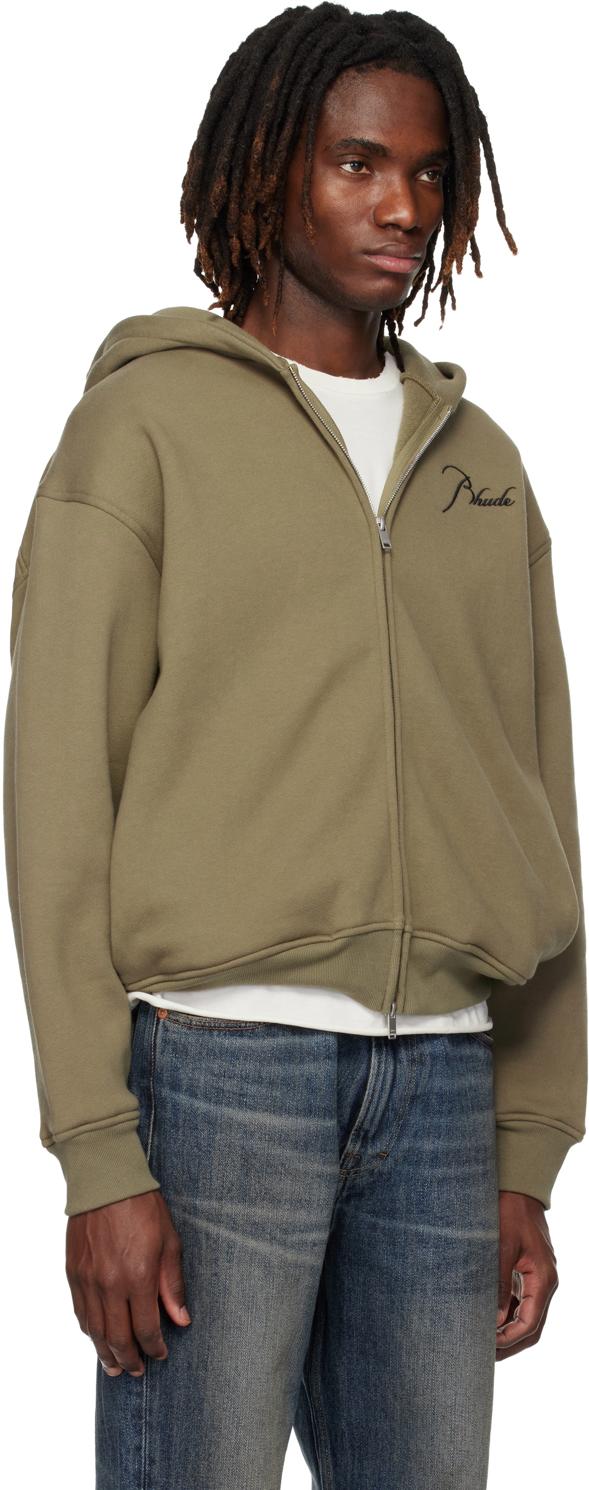 Rhude Khaki Classique Zip Up Hoodie