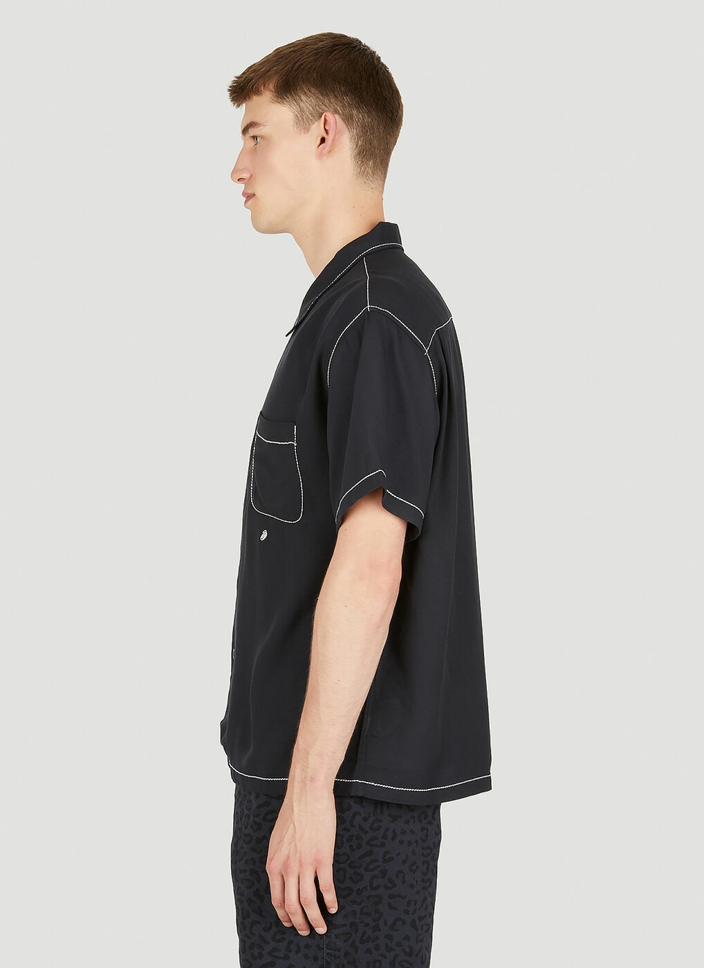 Contrast Pick Stitched Shirt in Black Stussy