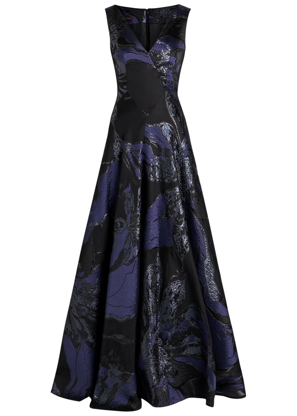 Photo: Talbot Runhof Floral-jacquard Woven Gown Navy