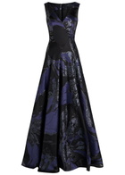 Talbot Runhof Floral-jacquard Woven Gown Navy