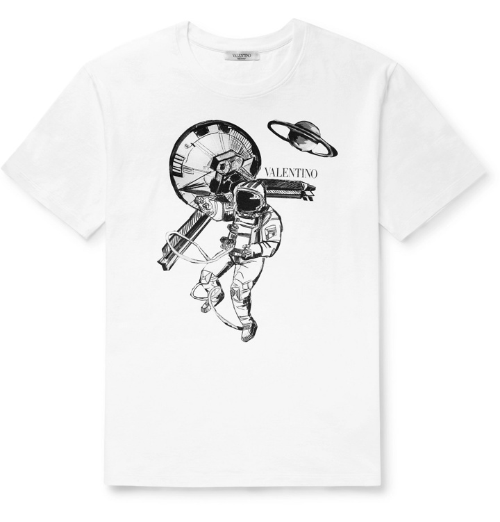 Photo: Valentino - Printed Cotton-Jersey T-Shirt - White