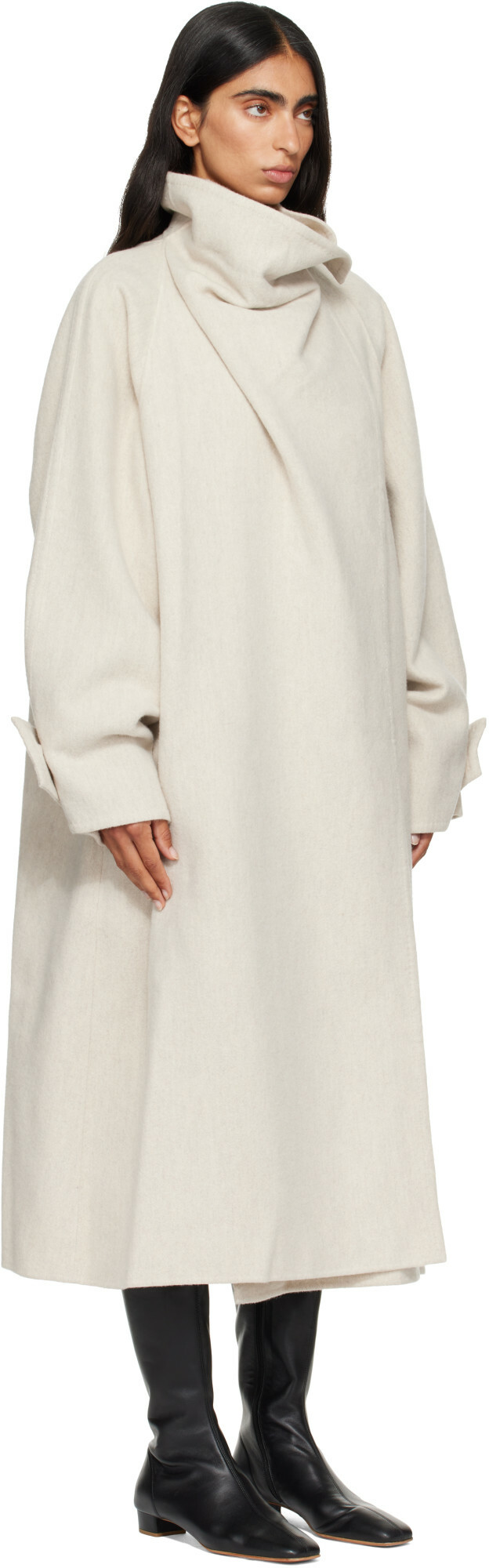 LE17SEPTEMBRE Beige Cowl Neck Handmade Long Coat