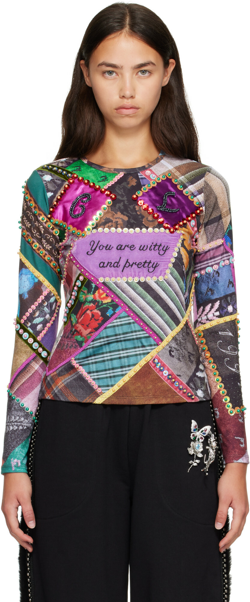 Chopova Lowena Multicolor 'Pretty' Beaded Jersey Top