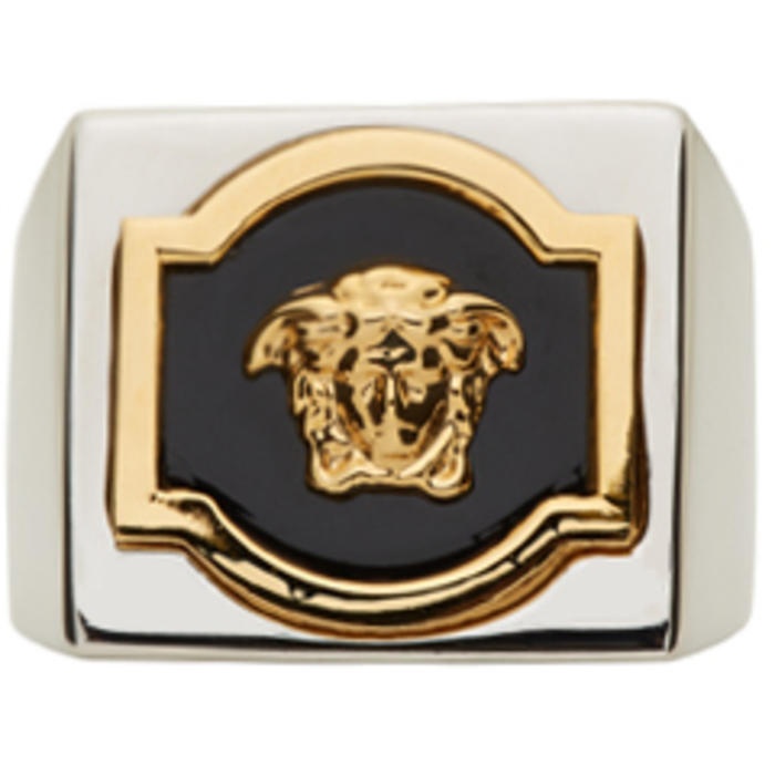 Photo: Versace Silver and Gold Square Medusa Ring
