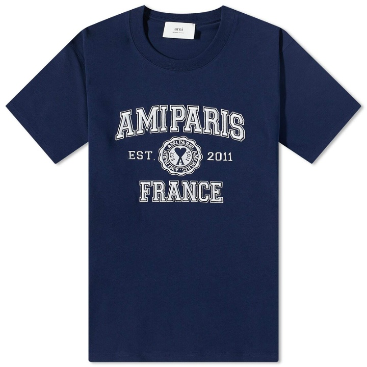 Photo: AMI Men's Paris Varsity Logo T-Shirt in Nautic Blue