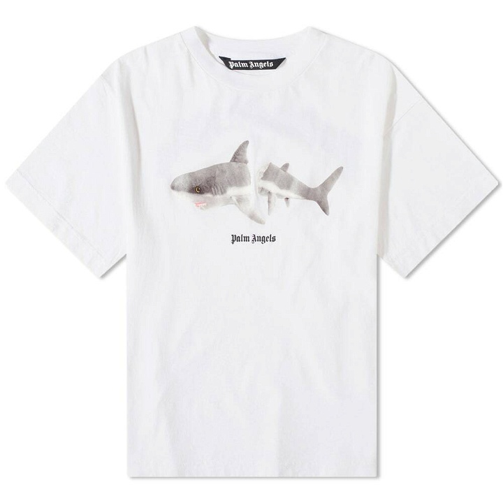 Photo: Palm Angels Men's Shark T-Shirt in White/Black