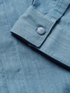 11.11/ELEVEN ELEVEN - Lean Grandad-Collar Organic Cotton Shirt - Blue - S