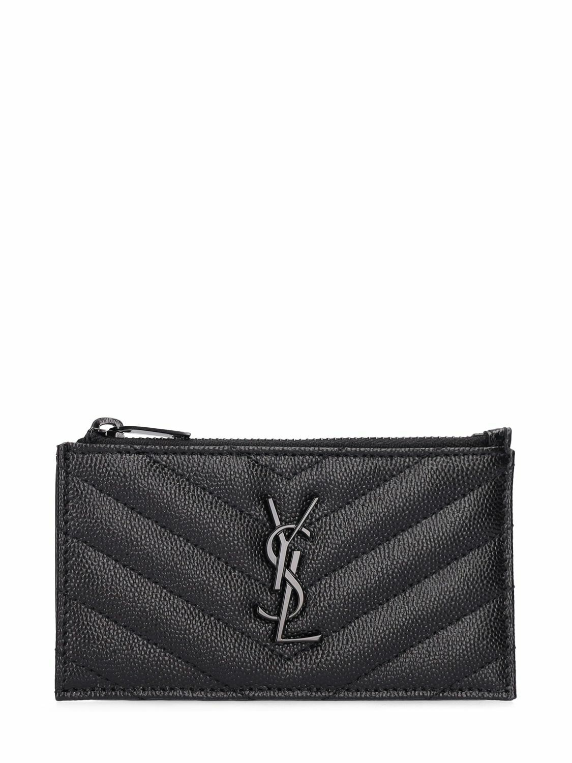 SAINT LAURENT - Monogram Grained Leather Zip Card Holder Saint Laurent