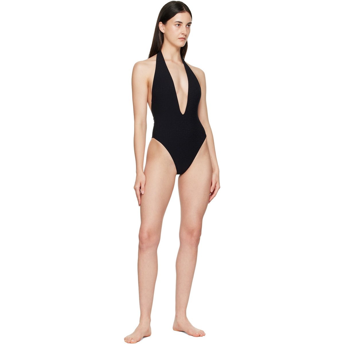 BALMAIN Black Halter Strap Swimsuit