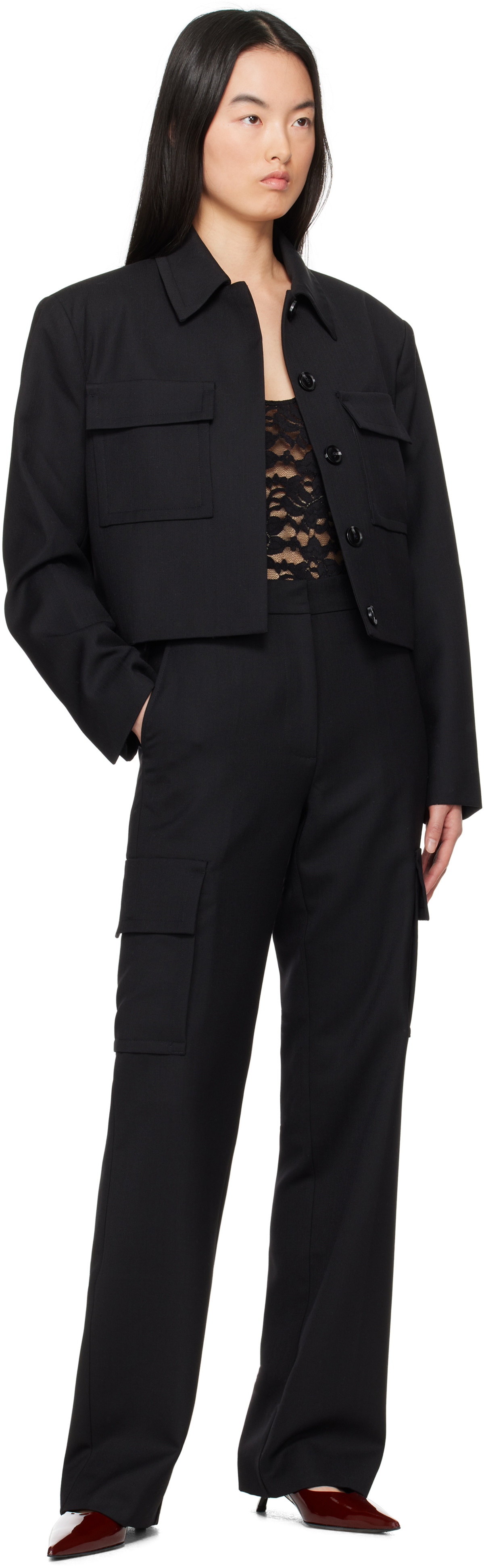 Dayton Wool Cargo Pants in Black