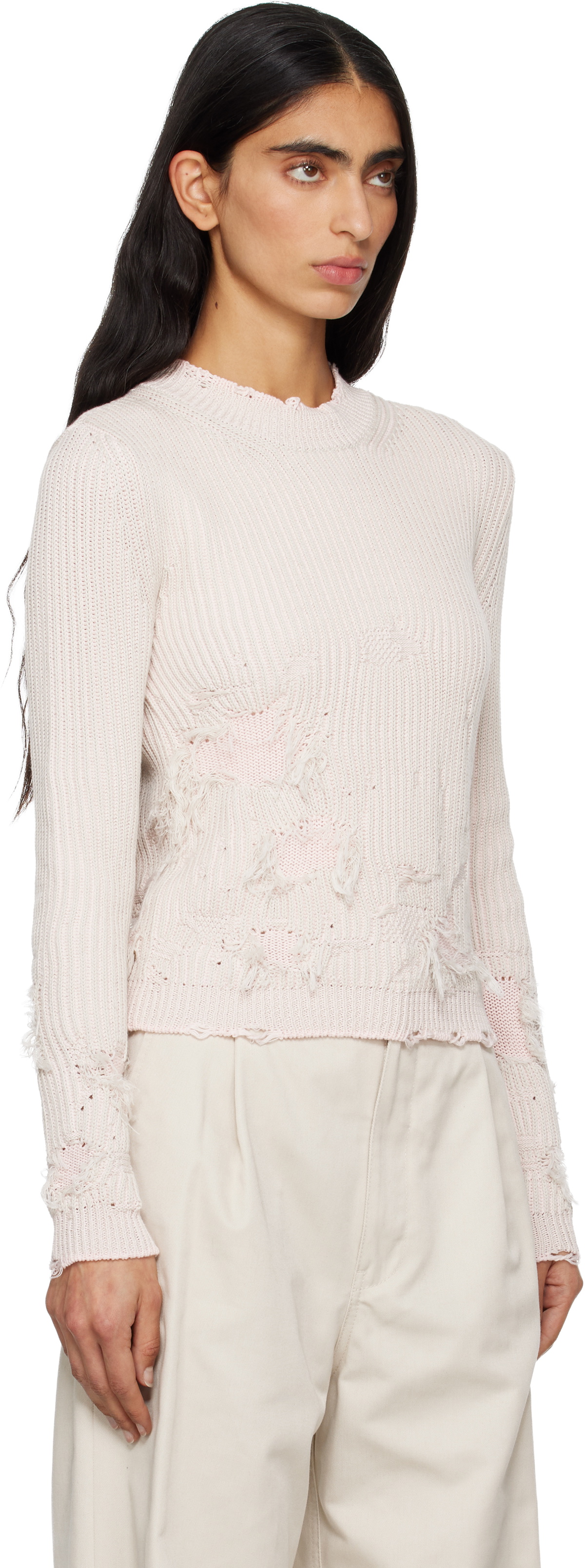 MM6 Maison Margiela Pink Amended Optical Ribs Sweater