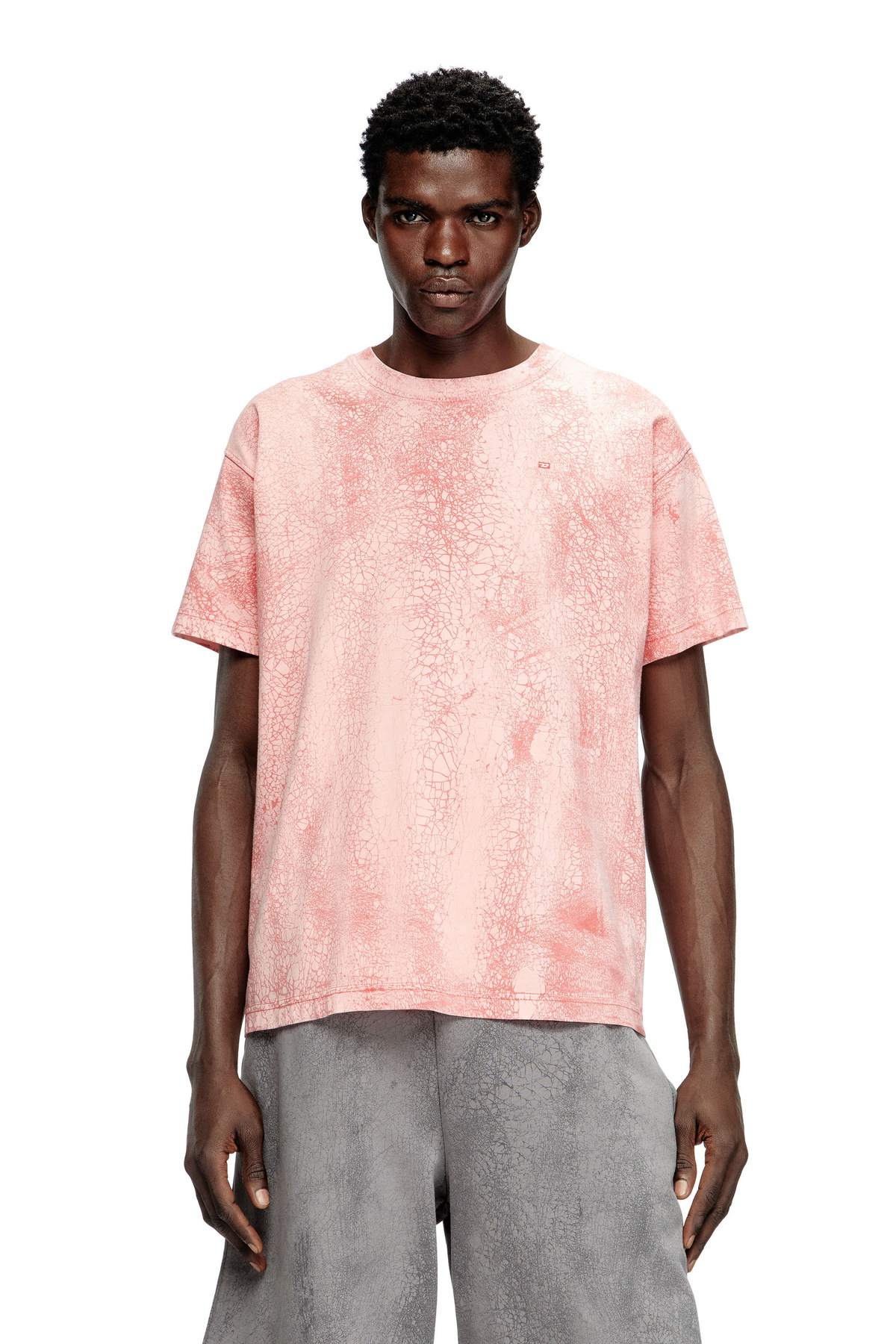 Diesel T-shirt in waxed jersey - T-Shirts Mens in Pink Diesel