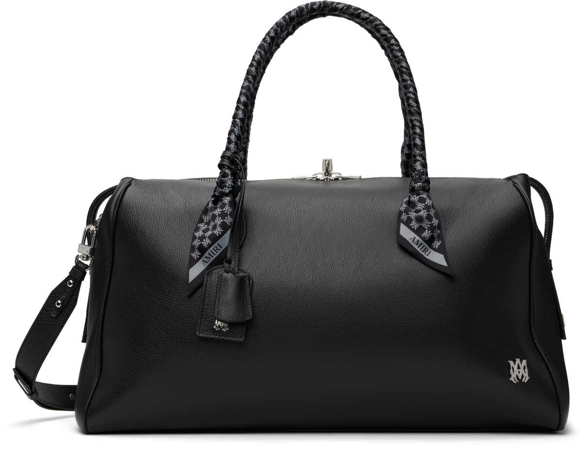 AMIRI Black Pebbled Leather Weekender Duffle Bag
