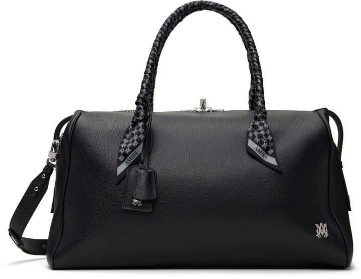 Photo: AMIRI Black Pebbled Leather Weekender Duffle Bag