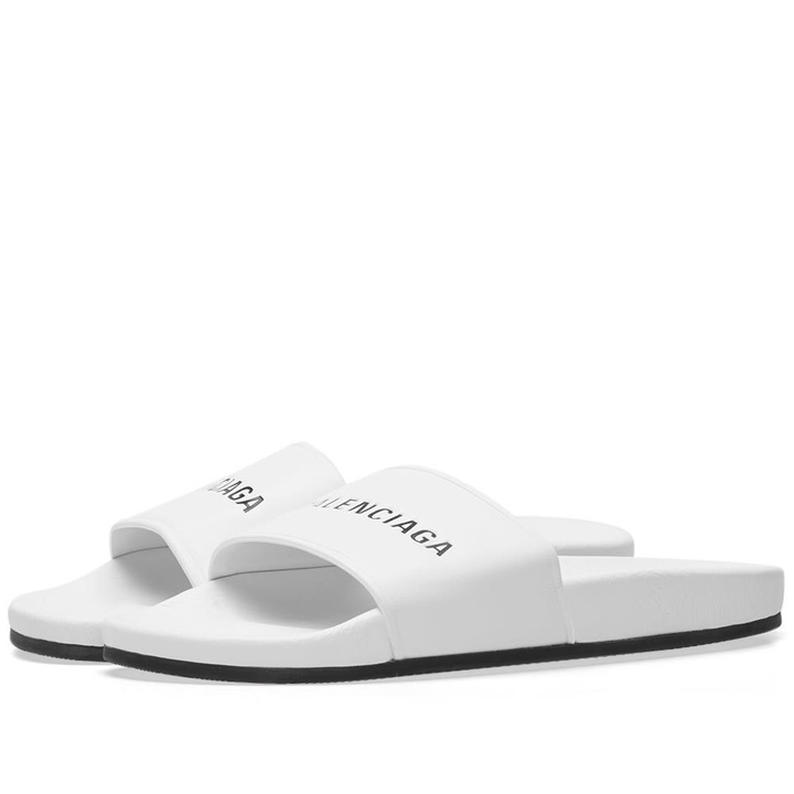 Photo: Balenciaga Leather Logo Slide White