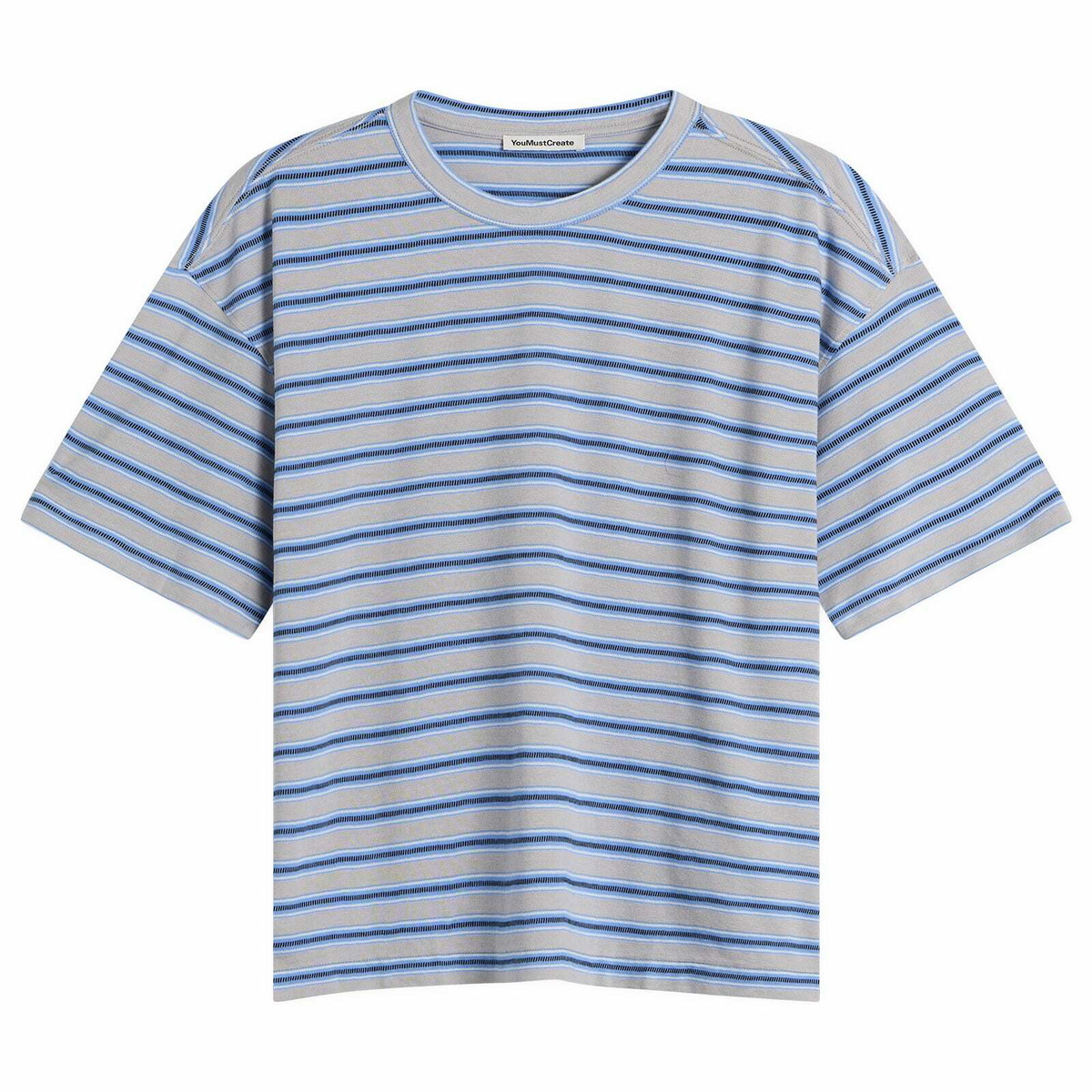 YMC Men's Triple Rapport Stripe T Shirt in Blue Multi