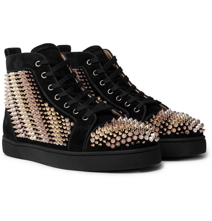 Photo: Christian Louboutin - Galvalouis Spikes Suede High-Top Sneakers - Black