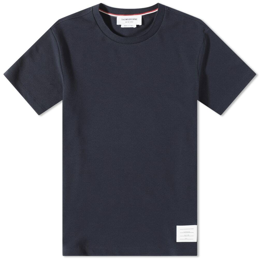 Thom Browne Men's Side Four Bar Pique T-Shirt in Navy Thom Browne