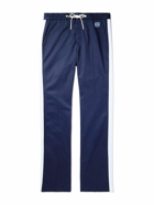 Loewe - Straight-Leg Leather-Trimmed Logo-Embroidered Striped Stretch-Cotton Sweatpants - Blue