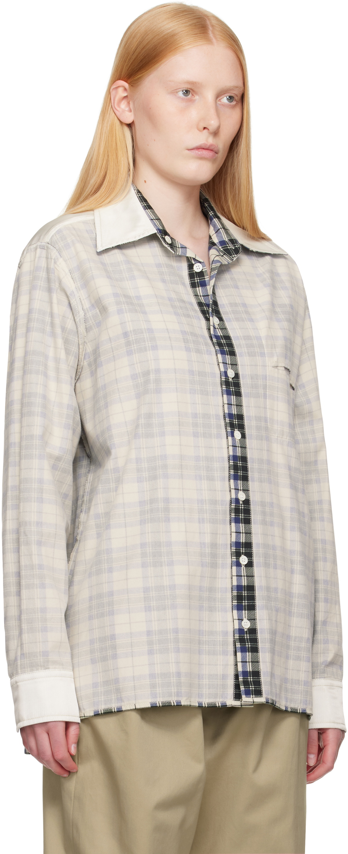 MM6 Maison Margiela チェック柄シャツ MM6 Maison Margiela Off-White Check Cotton Long-Sleeved Reversible
