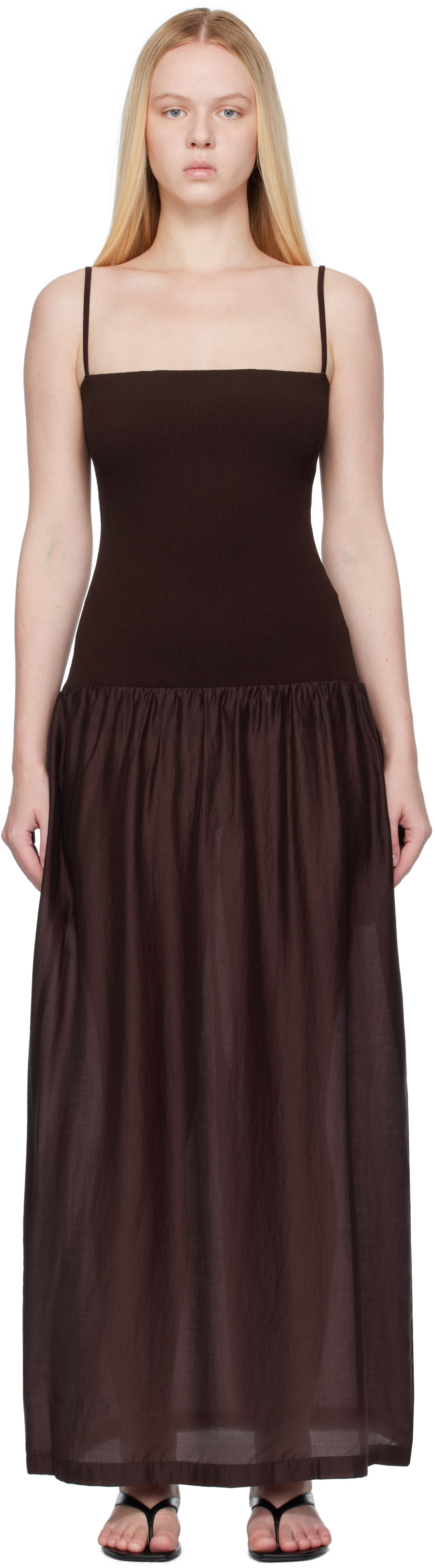AMOMENTO Burgundy Silky Knit Maxi Dress