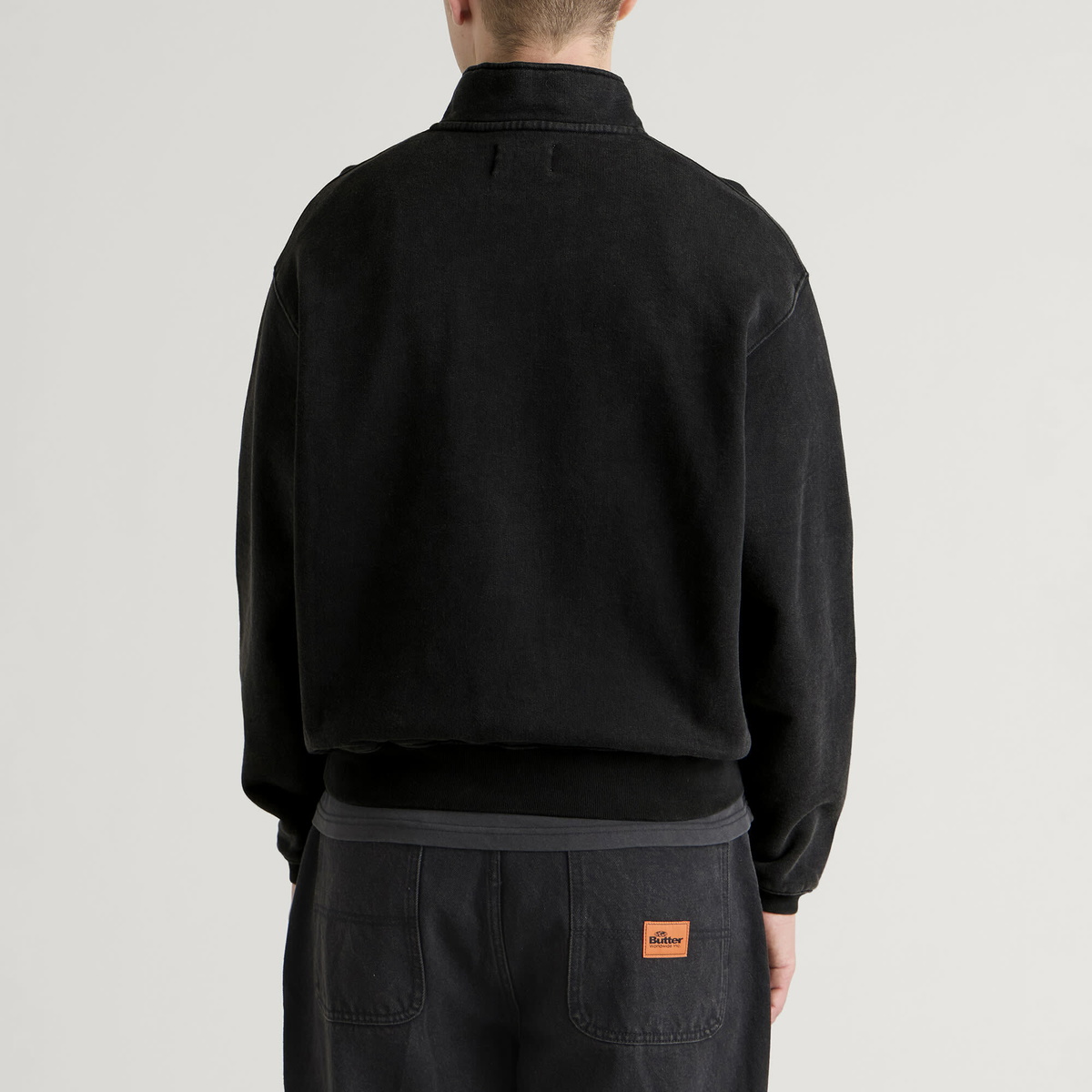 Butter Goods Men's Panel 1/4 Zip Sweatshirt in Washed Black