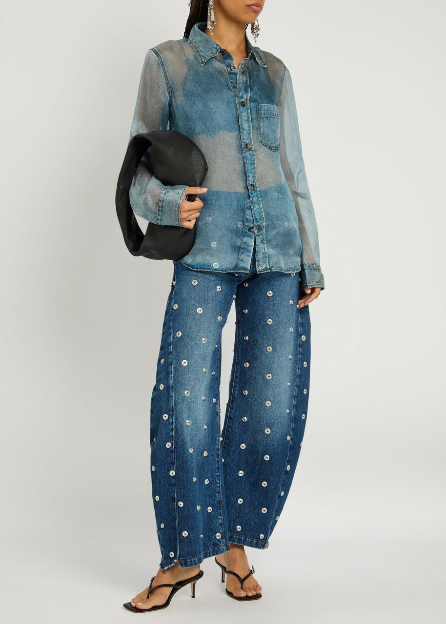 Haikure Ronda Blue Denim Print Silk-chiffon Shirt