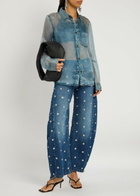Haikure Ronda Blue Denim Print Silk-chiffon Shirt