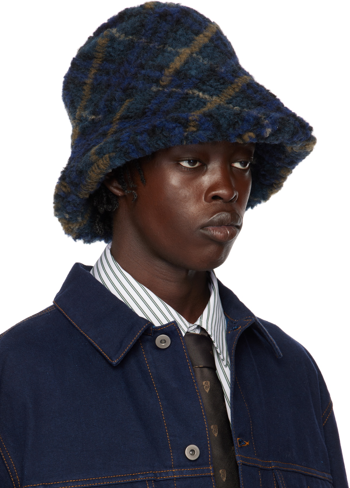 Burberry Navy Check Fleece Bucket Hat
