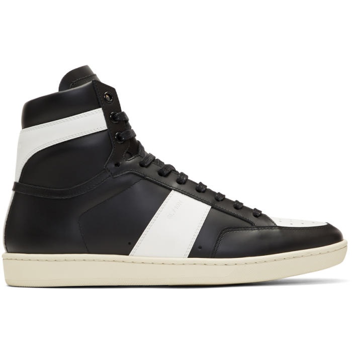 Photo: Saint Laurent Black and White SL-10 Court Classic High-Top Sneakers