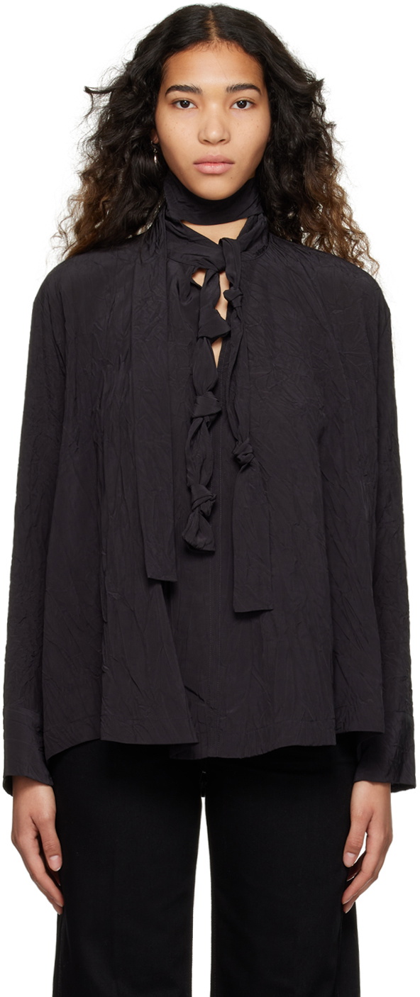 LEMAIRE Black Knotted Scarf Blouse