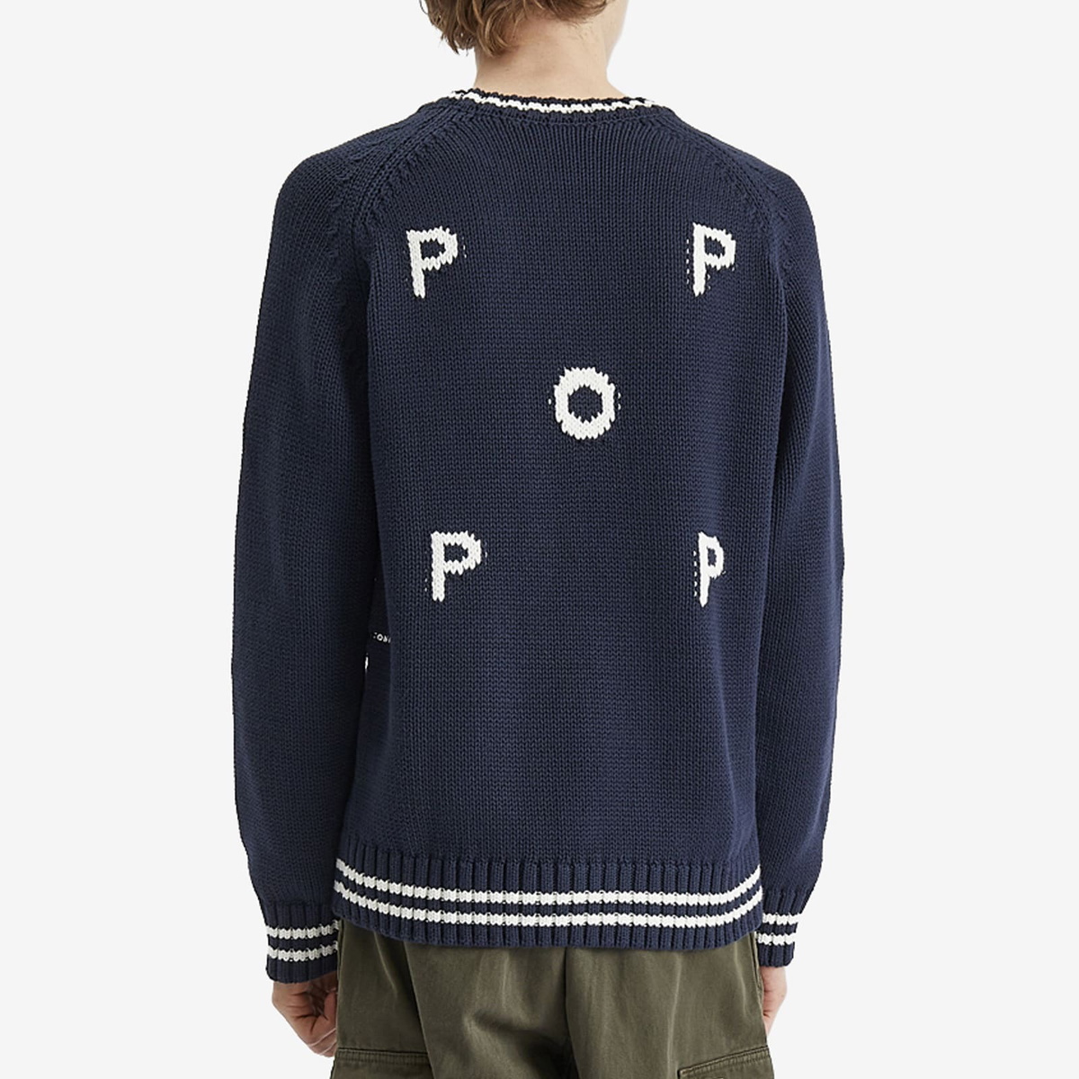 Pop Trading Company Men's Knitted Logo Crew Sweater in Navy