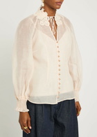 Zimmermann Rebellion Lace-appliquéd Linen and Silk-blend Blouse Cream