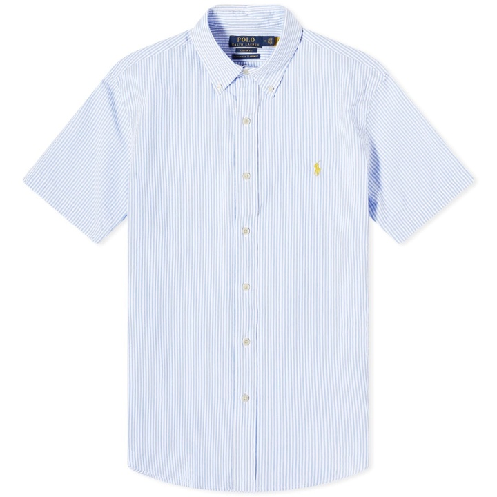 Photo: Polo Ralph Lauren Men's Stripe Seersucker Short Sleeve Shirt in Blue/White