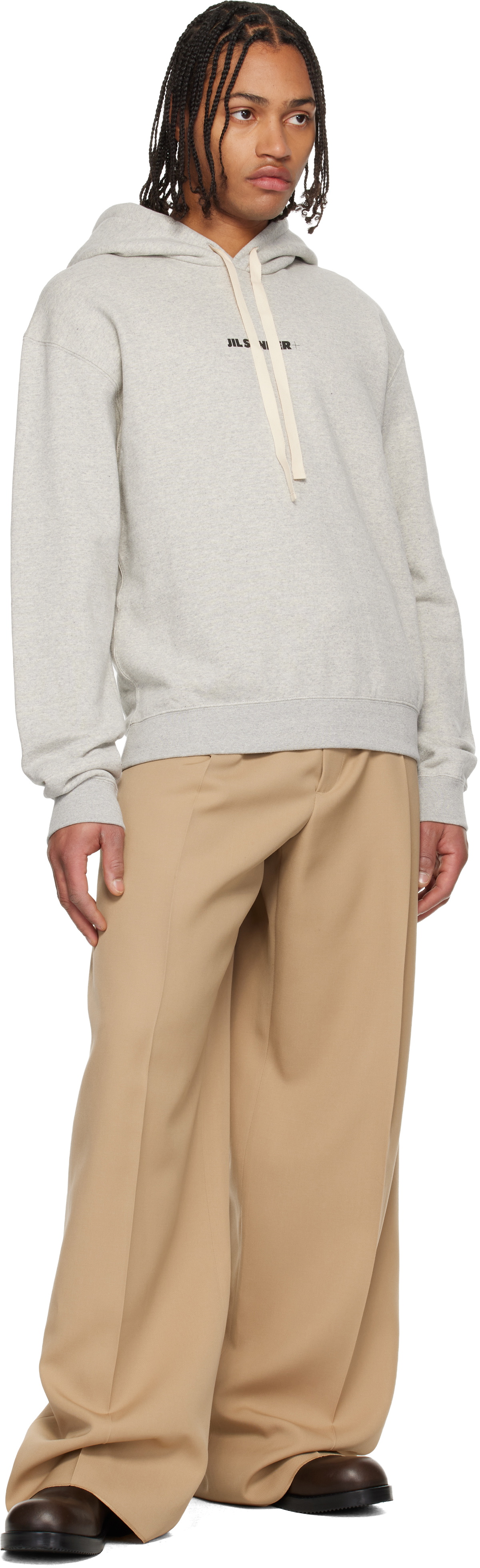 Jil Sander Gray Printed-Logo Hoodie