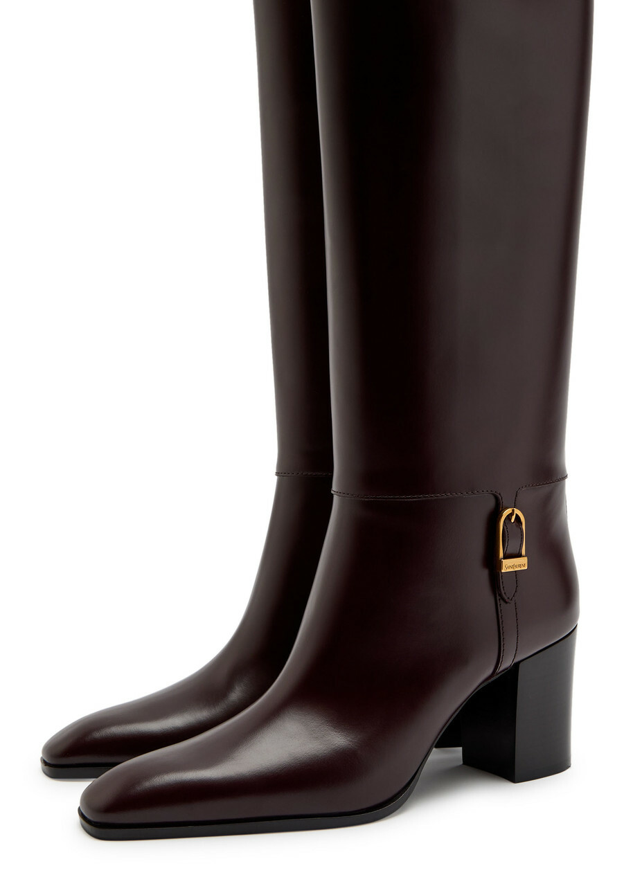 Saint Laurent Julia 70 Leather Knee-high Boots Burgundy