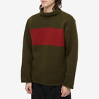 Nigel Cabourn Men's Striped Rollneck Knit in Army/Red