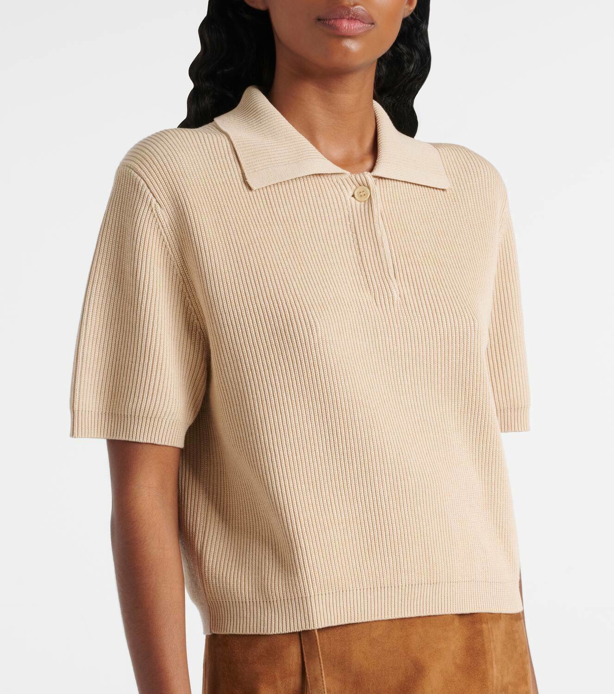 Vince Ribbed-knit silk and cotton polo shirt