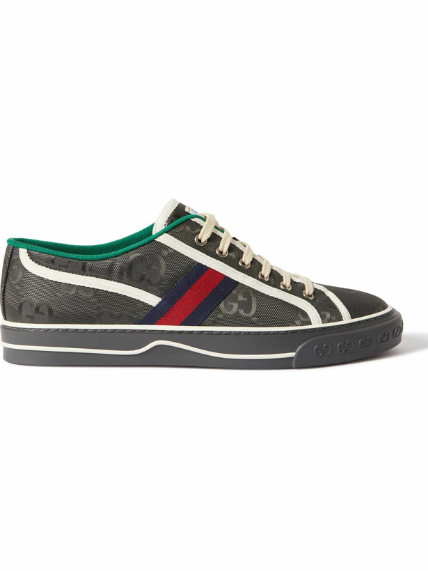 Photo: GUCCI - Off the Grid Webbing-Trimmed Monogrammed ECONYL Canvas Sneakers - Gray