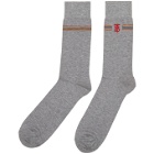 Burberry Grey Embroidered TB Monogram Stripe Socks
