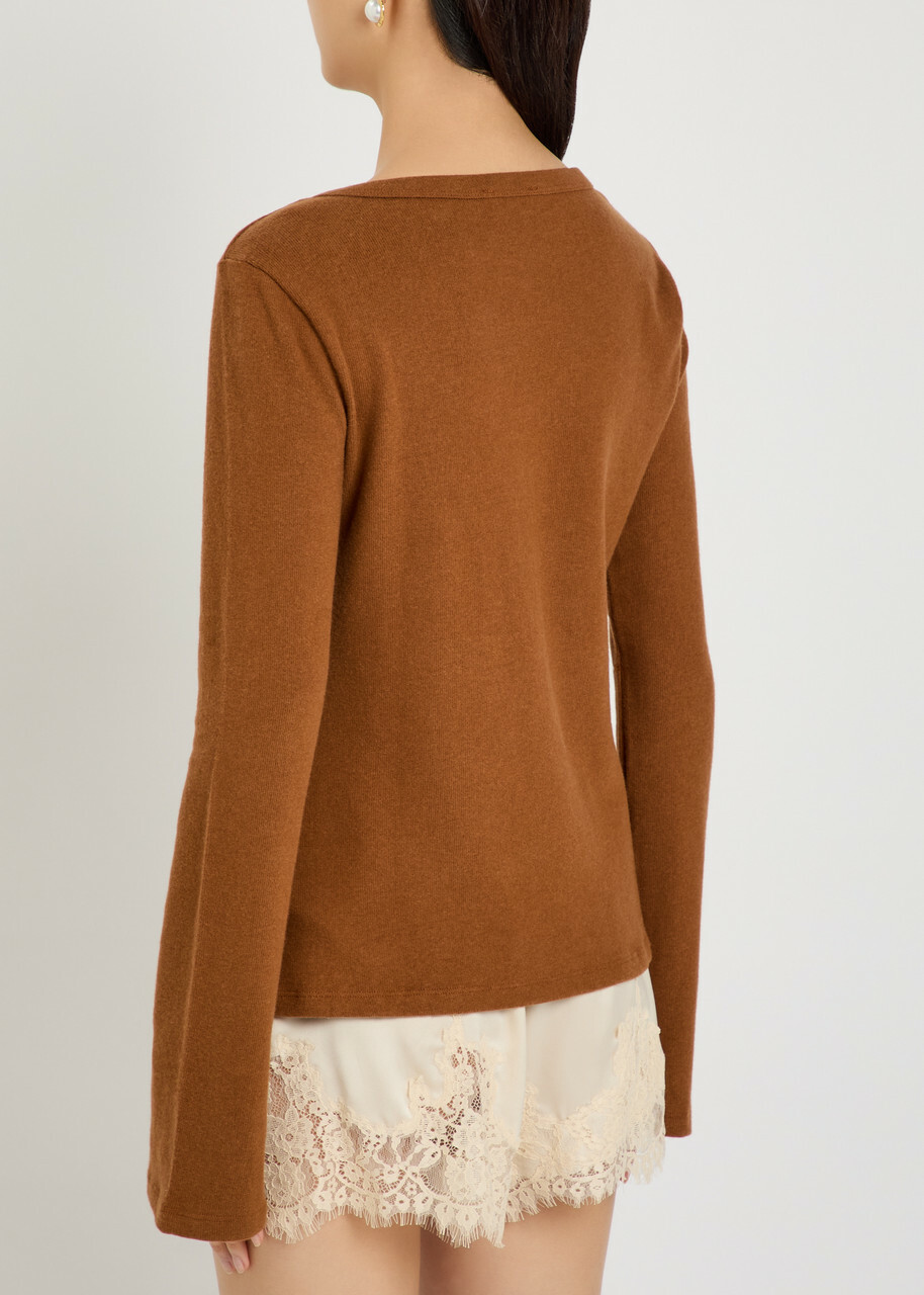 Reformation Millie V-neck Fine-knit top Brown