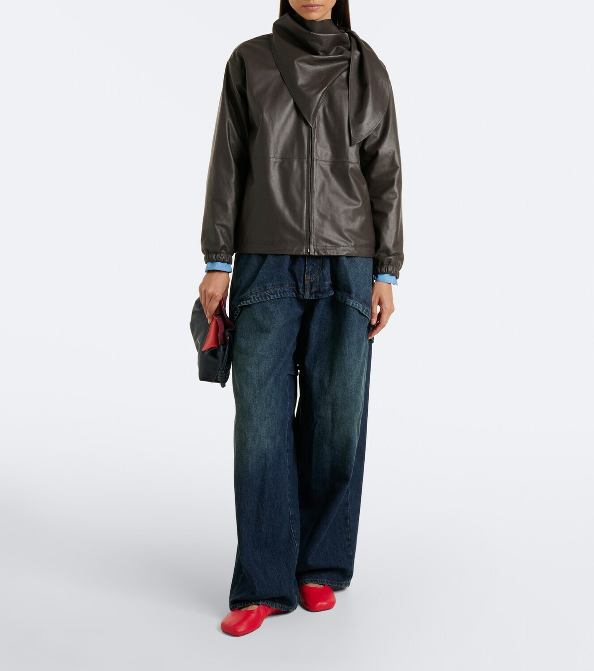 Loewe Scarf-detail leather jacket